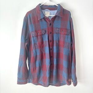 L.L. Bean Blue Red Plaid 1912 Shacket Heavy Warm Flannel Lumberjack Outdoor Warm